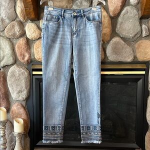 Orly Women's Embroidered Sparkle Ankle Jeans, Size 8